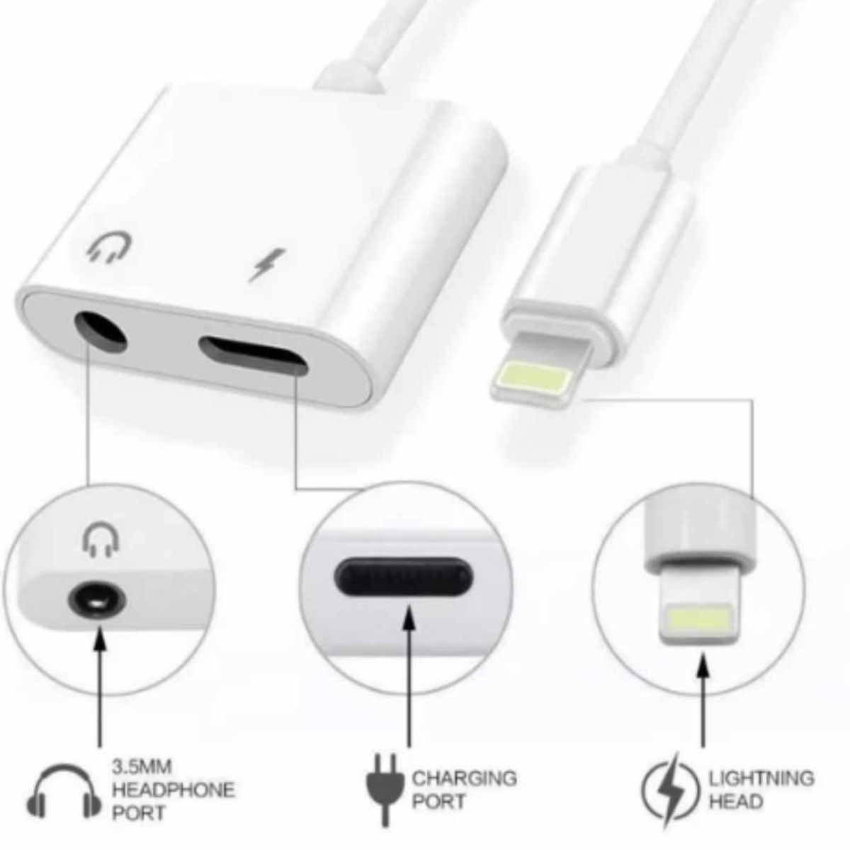 GENERICO - DIVISOR PARA CARGAR Y CONECTAR AUDIFONOS AL MISMO TIEMPO PARA IPHONE