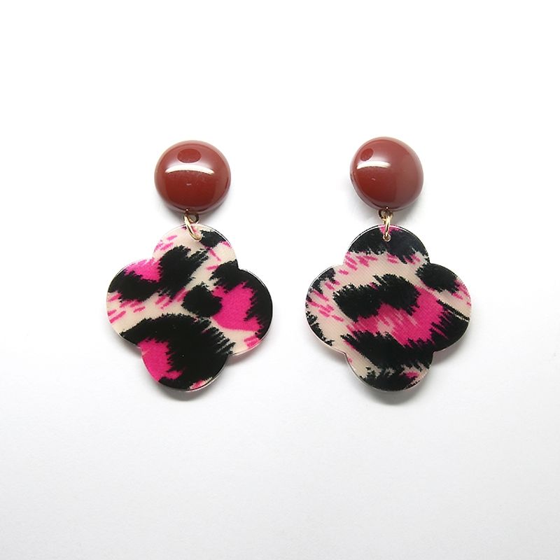 GENERICO - Aros Pendientes Animal Print Rosa PVC Acrilico Lacado