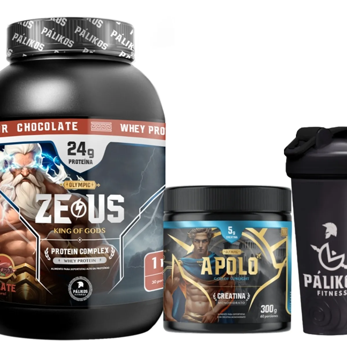 PALIKOS FITNESS - Proteina Zeus Complex 1kg  Creatina apolo 300g  Shaker Palikos.