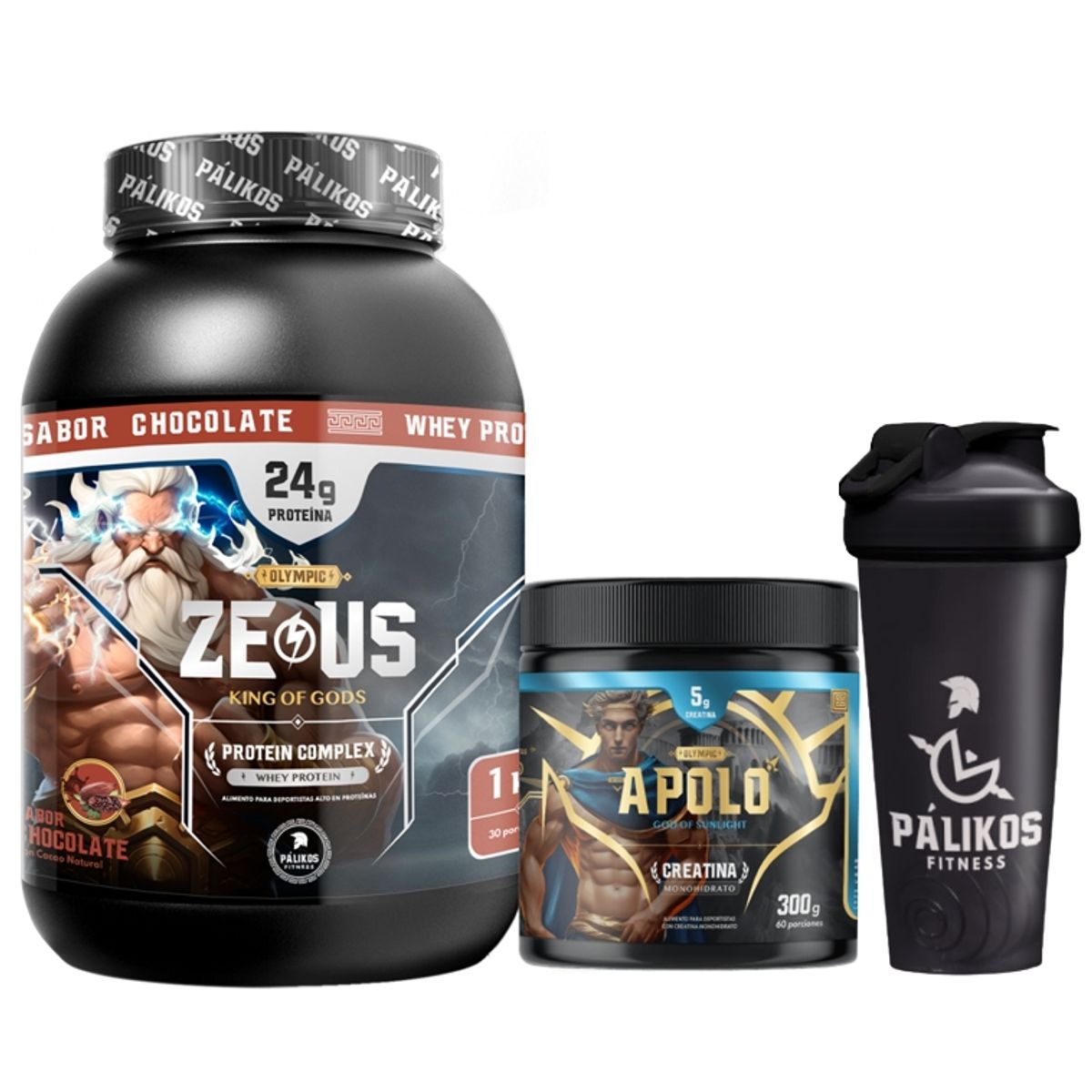 PALIKOS FITNESS - Proteina Zeus Complex 1kg  Creatina apolo 300g  Shaker Palikos.