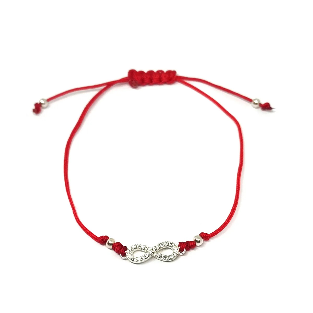 COGGIOLA - Pulsera Infinito Circón Blanco Plata Fina 925 Cordón Rojo