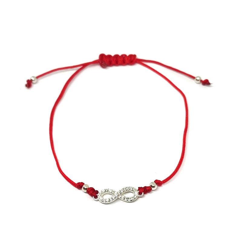 ANDREA COGGIOLA JOYAS - Pulsera Infinito Circón Blanco Plata Fina 925 Cordón Rojo