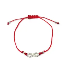 ANDREA COGGIOLA JOYAS - Pulsera Infinito Circón Blanco Plata Fina 925 Cordón Rojo