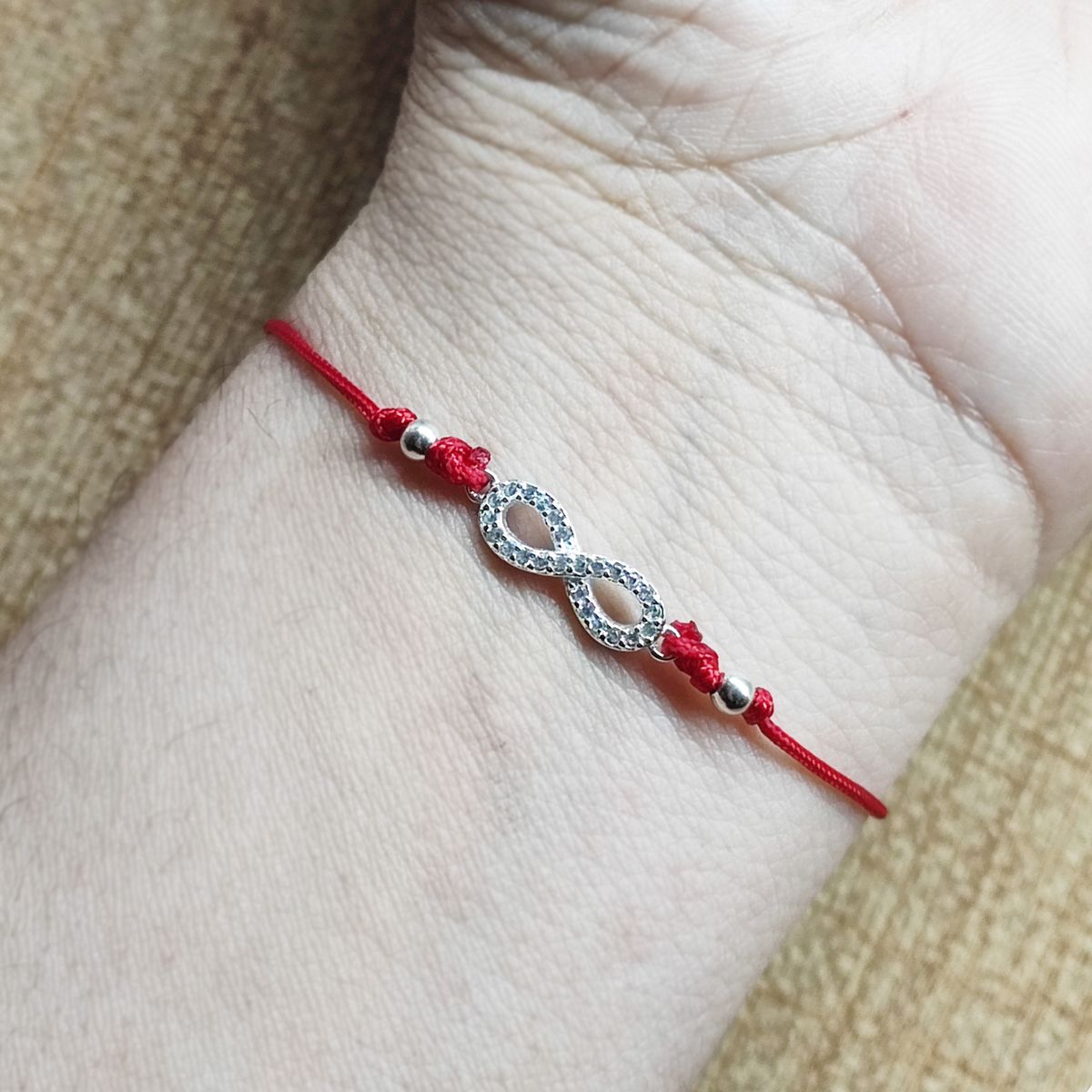 COGGIOLA - Pulsera Infinito Circón Blanco Plata Fina 925 Cordón Rojo