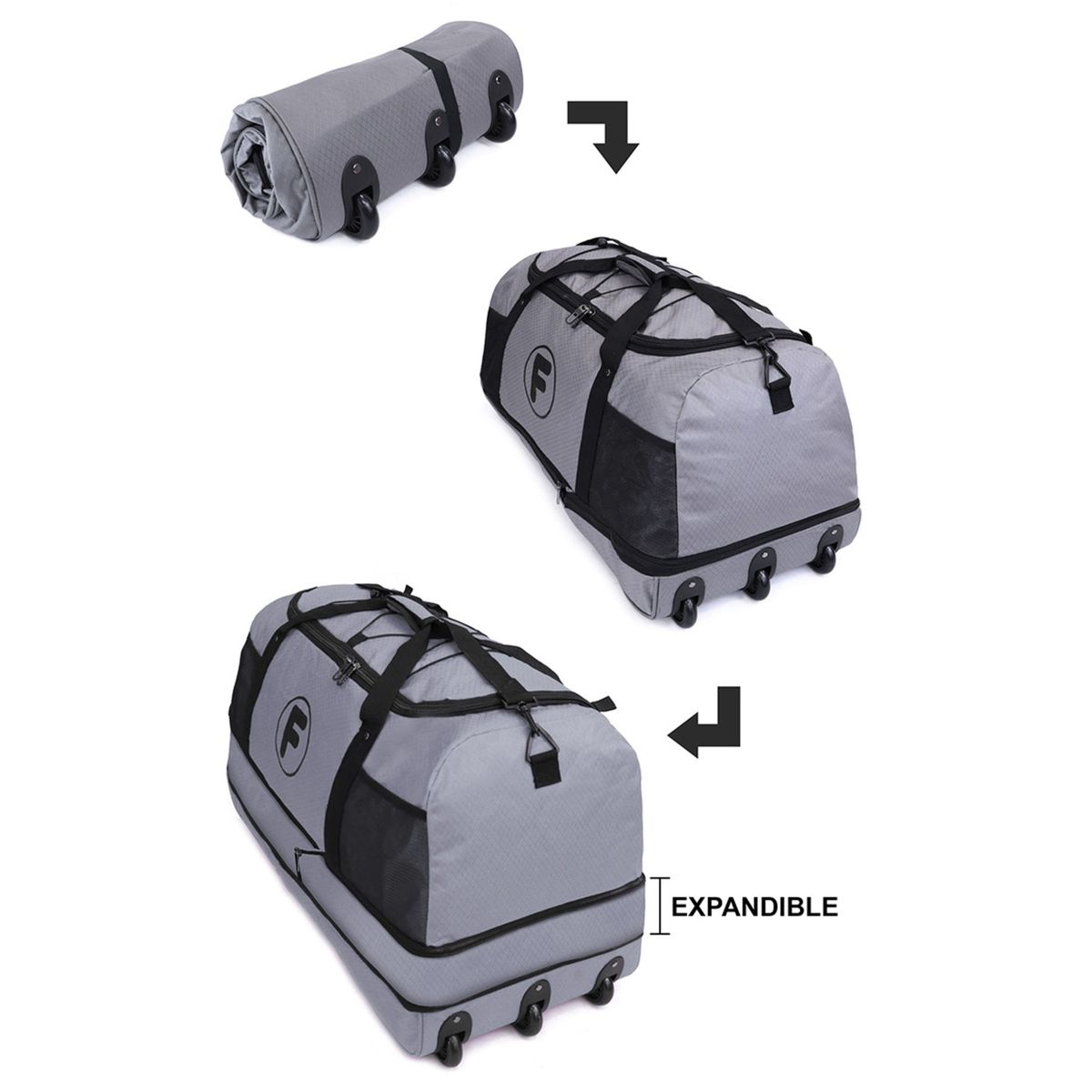 F LA MALETA DE CHILE - Bolso enrollable Goliat 130 ltrs + candado gris F la Maleta de Chile