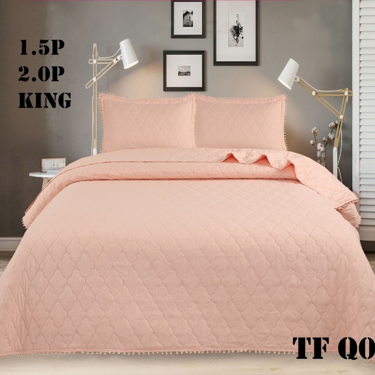 GENERICO - Cubrecama de algodon tipo Quilt King Salmon Pp