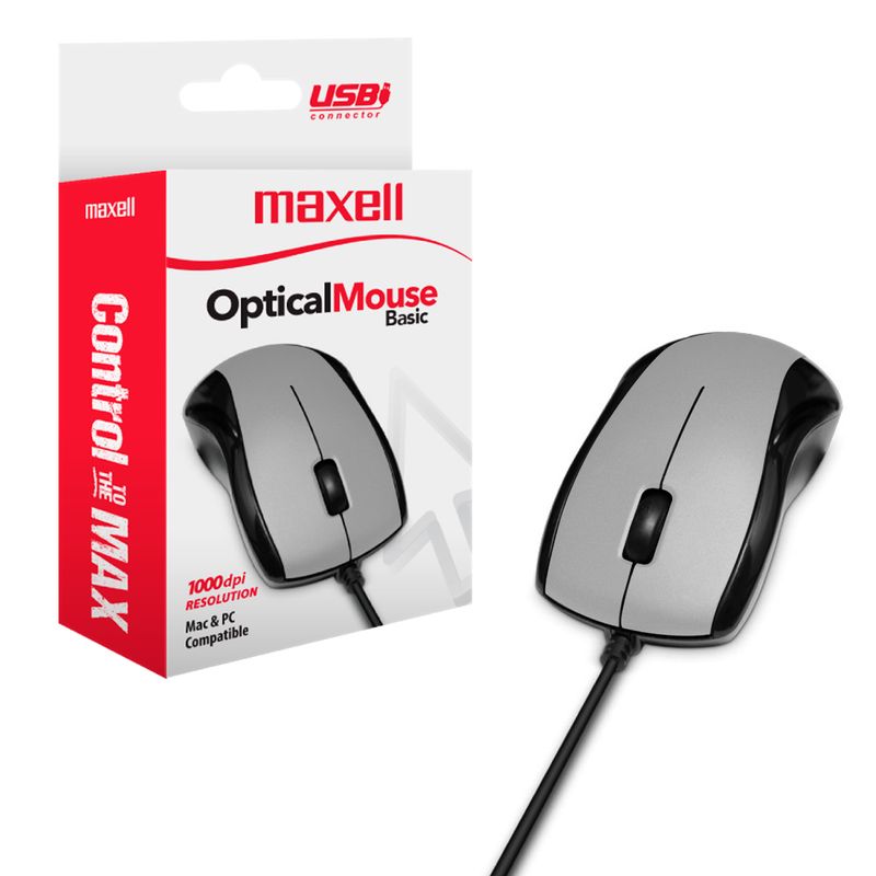 MAXELL - Mouse USB Maxell Optico MOWR-101 Ergonomico Sensor 1000dpi