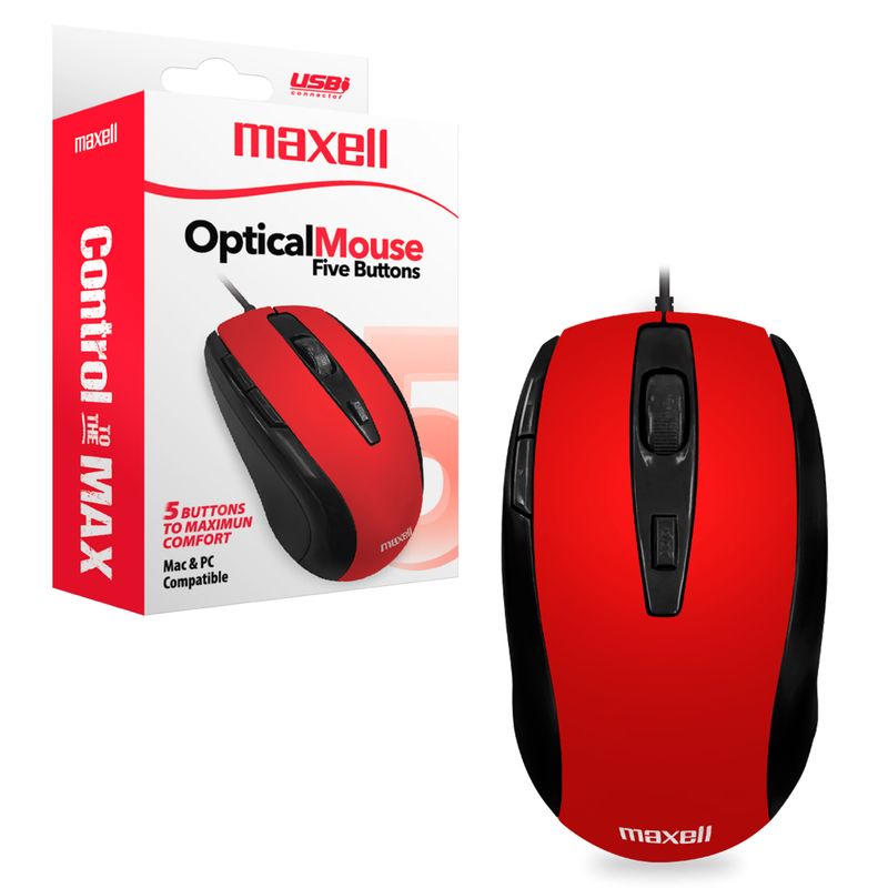 MAXELL - Mouse USB Maxell Optico MOWR-105 Ergonomico Sensor 1600dpi