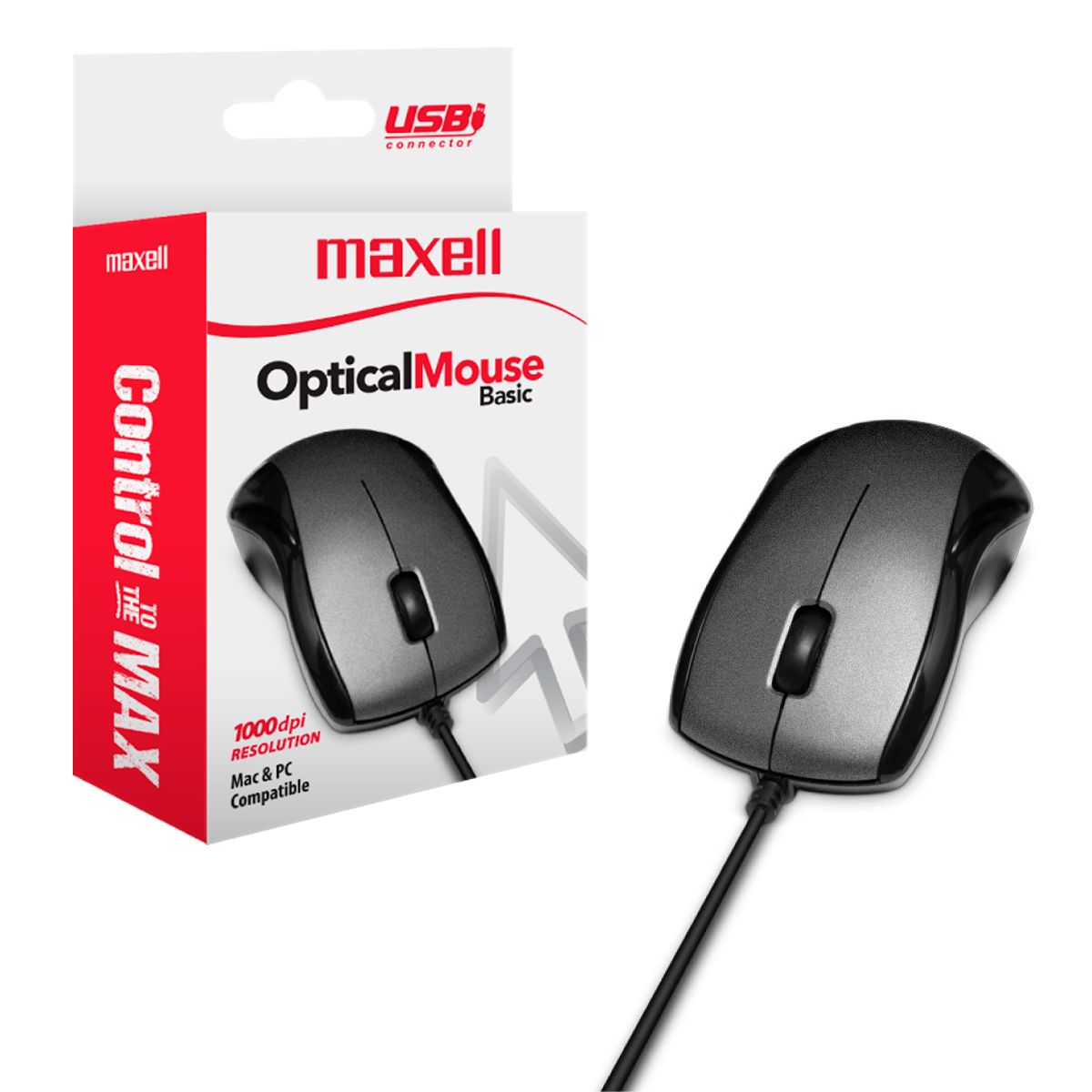 MAXELL - Mouse USB Optico Maxell MOWR-101 Ergonomico Sensor 1000dpi
