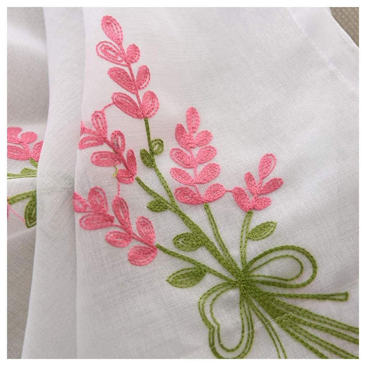 GENERICO - Set X 2 Visillos Blancos con Bordados Ramo Rosa 140x230 Cm