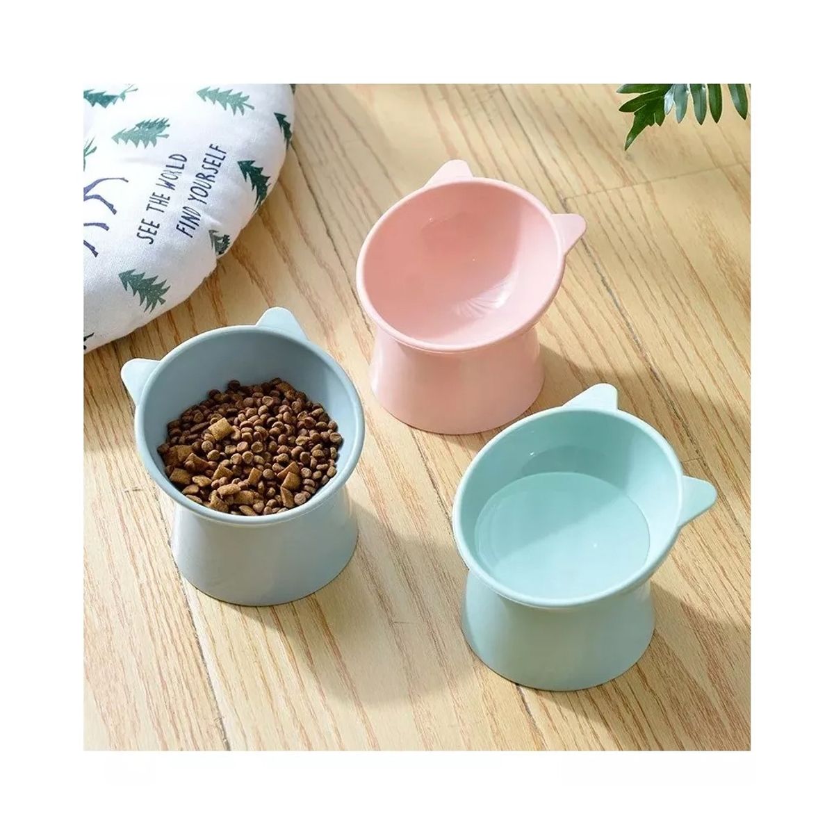 GENERICO - Cuenco Para Mascotas Inclinado Elevado Gatos Perros Azul