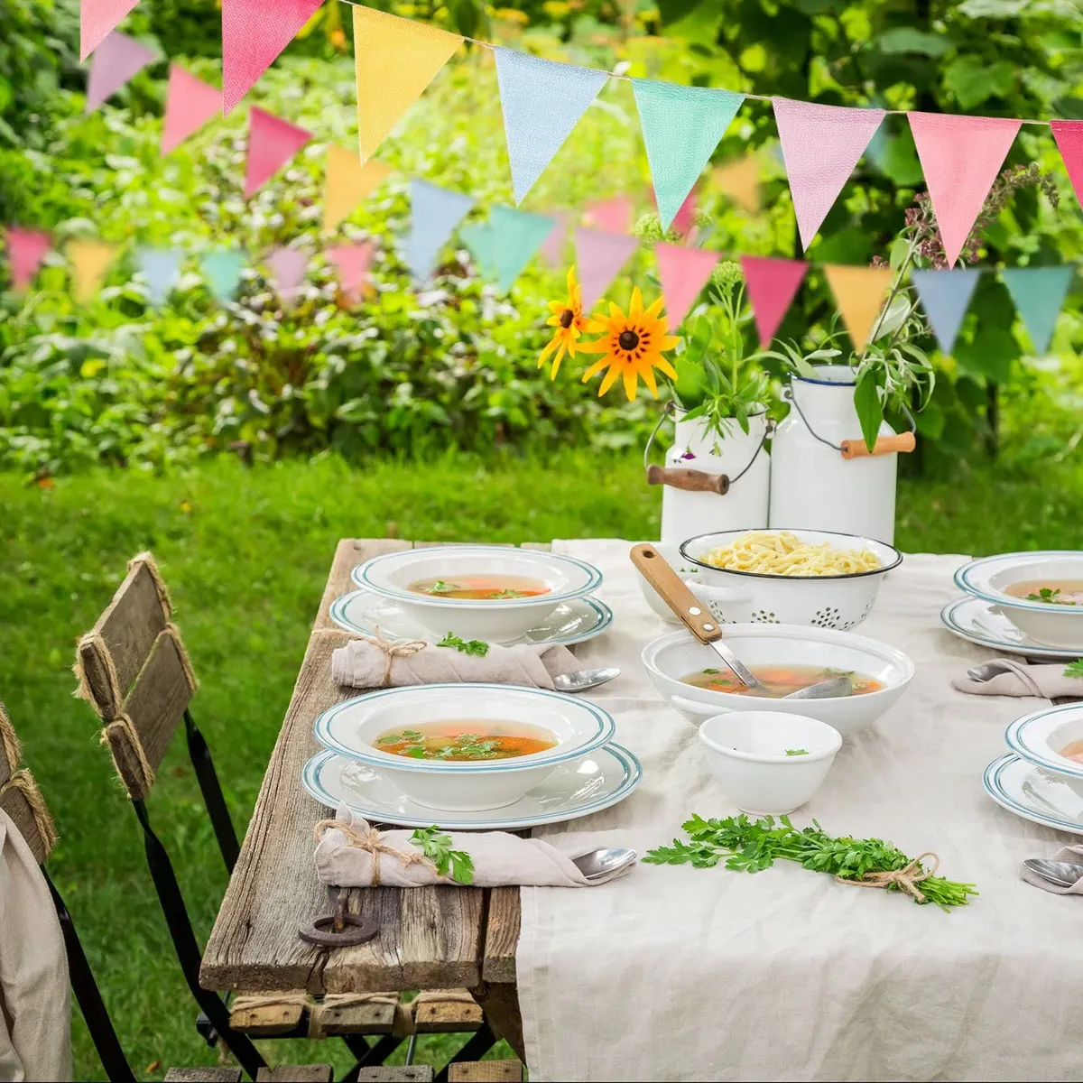 KUANGYE - Set De 2 Banderines Tipo Lino Patio Color Decoración Boda