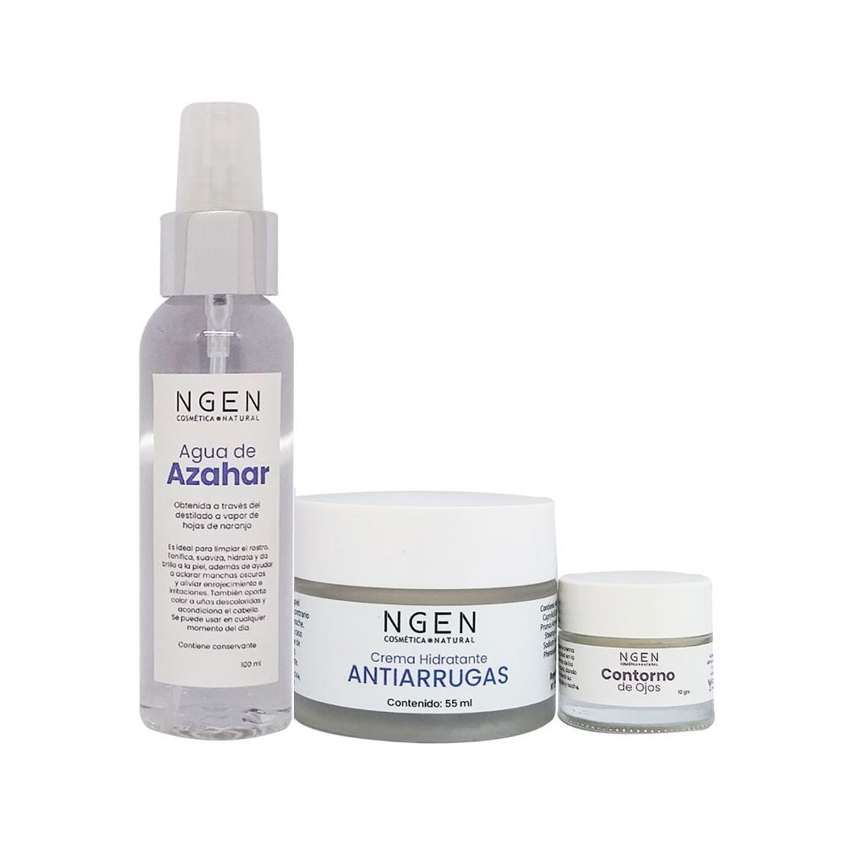 COSMETICA NATURAL NGEN - Set Facial Pro-Envejecimiento Pequeño Básico con Agua de Azahar