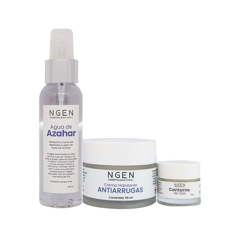 COSMETICA NATURAL NGEN - Set Facial Pro-Envejecimiento Pequeño Básico con Agua de Azahar
