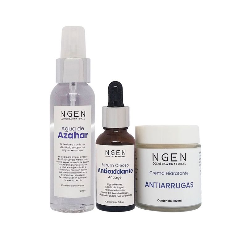 COSMETICA NATURAL NGEN - Set Facial Básico Pro-envejecimiento con Agua de Azahar