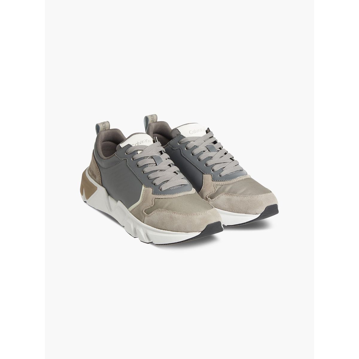 CALVIN KLEIN - Zapatilla de Cuero Low Top Gris Calvin Klein