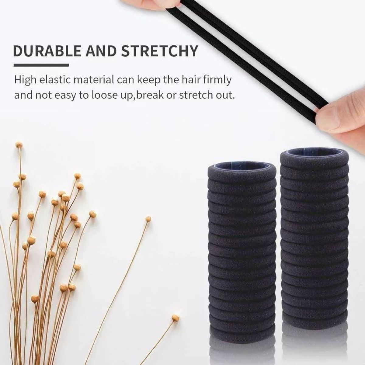 KUANGYE - Set 100 Unidades Colets Negras Gruesas 4cm - Adcesorios.