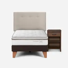 ROSEN - Cama Europea Classique+ 1,5 Plazas +Respaldo/Velador Natural