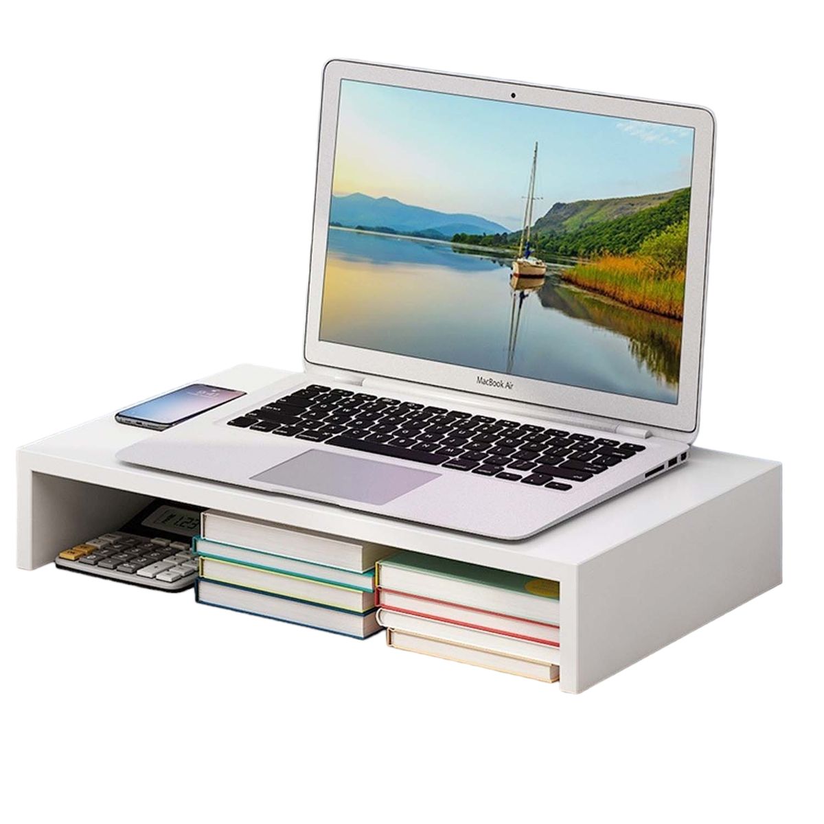 CRUSEC - Soporte De Computadora De Madera Doble Capa Organizador.