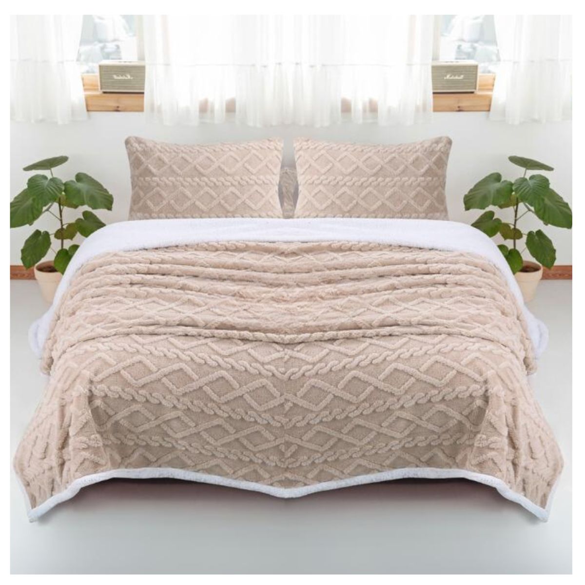 GENERICO - Frazada Manta Polar Sherpa 1.5 Plaza y Media Relieve Trenza 200x150cm