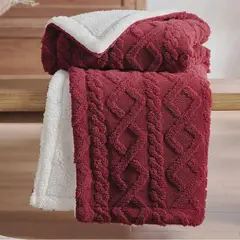 GENERICO - Frazada Manta Polar Sherpa Plaza y Media Tejido Relieve Burdeo