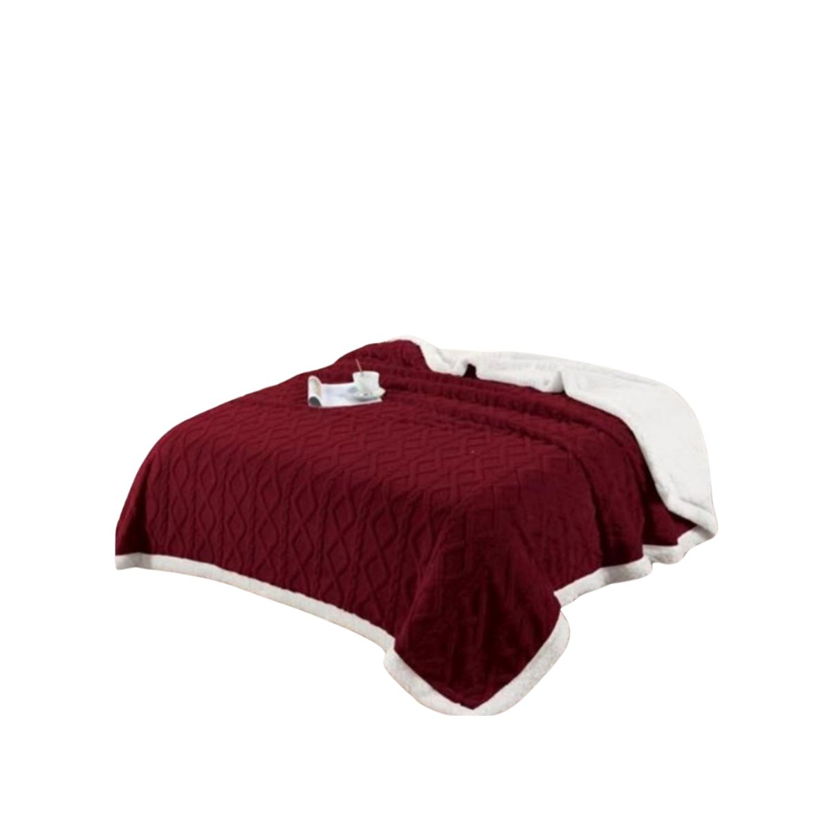 GENERICO - Frazada Manta  Polar Sherpa Plaza y Media  Tejido Relieve Burdeo