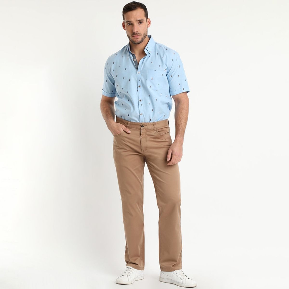 TRUVAL - Pantalón Spandex 5 Bolsillos Regular Fit Tostado TRUVAL