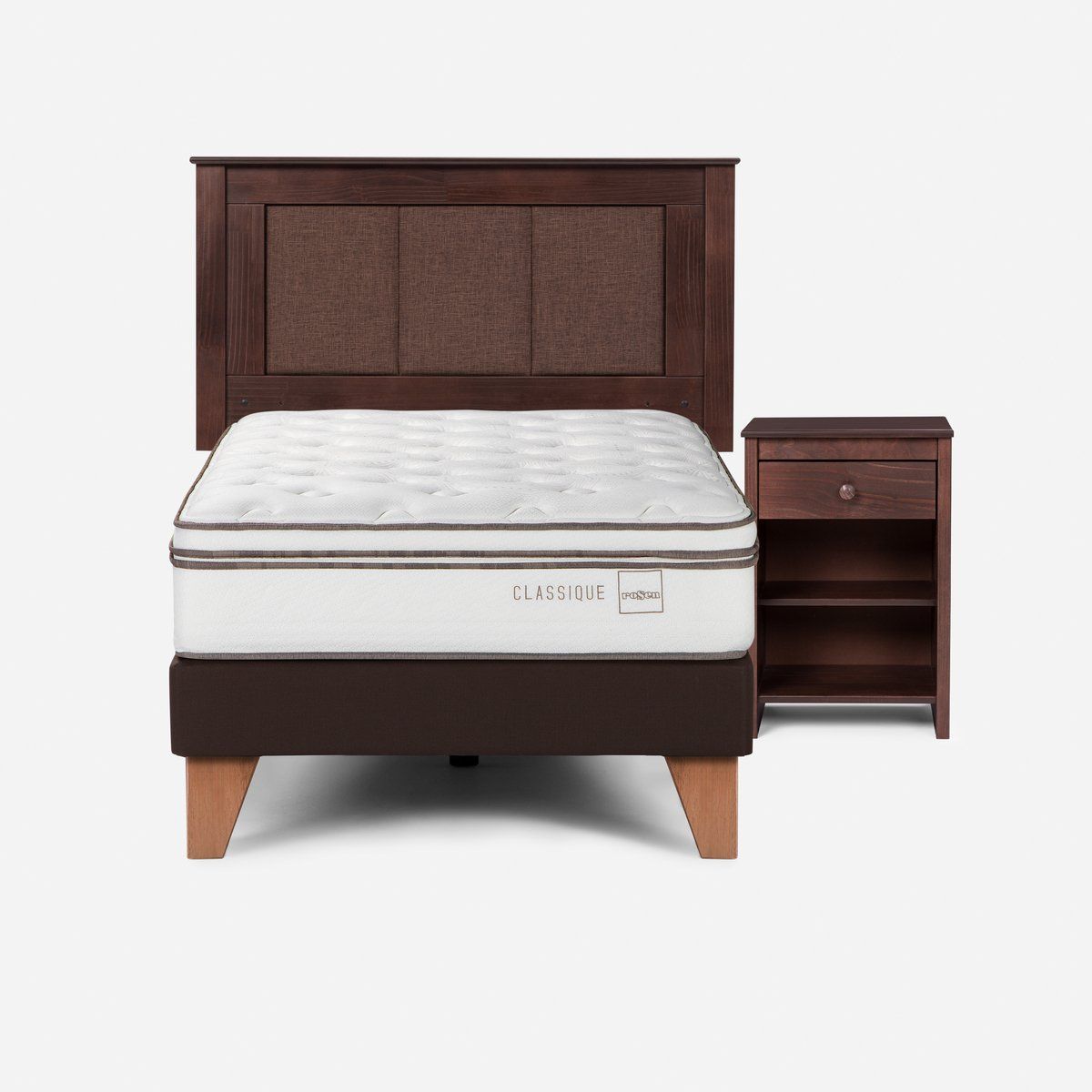 ROSEN - Cama Classique+ 1,5 Plazas + Respaldo Rachel+Velador Ferrara