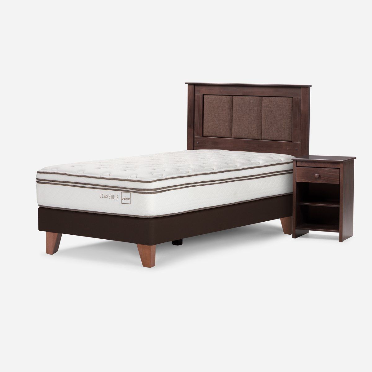 ROSEN - Cama Classique+ 1,5 Plazas + Respaldo Rachel+Velador Ferrara