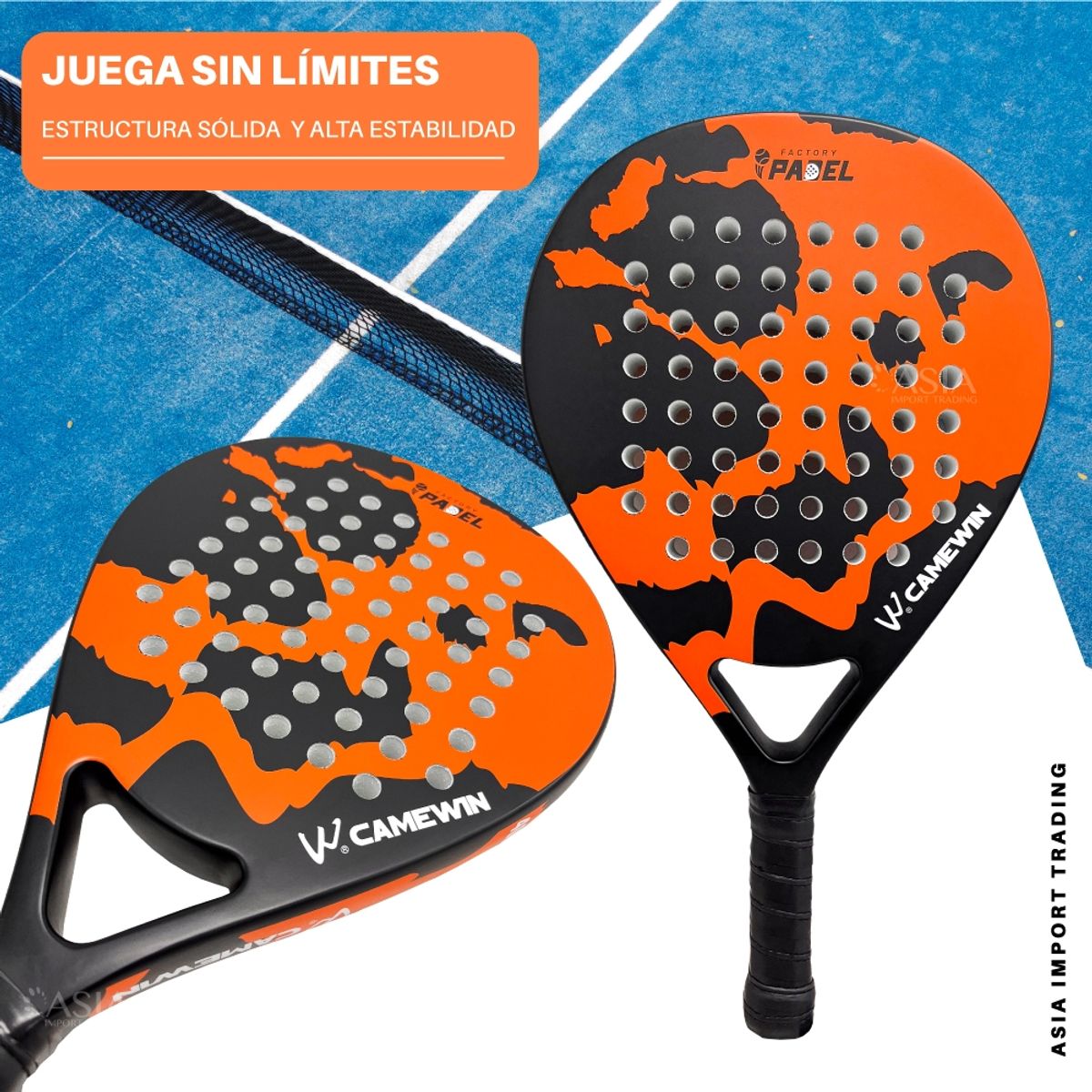 PWRFITNESS - Pala de Padel Naranjo con Negro Modelo 4003