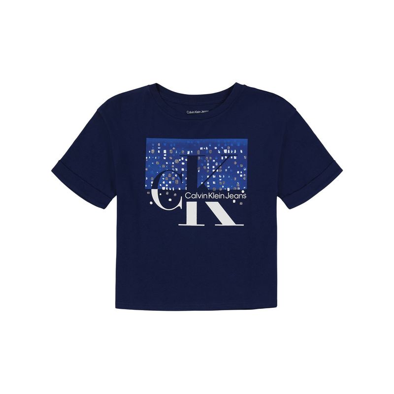 CALVIN KLEIN - Polera Sparkle Monogram Azul Calvin Klein