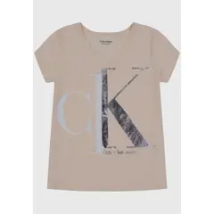 CALVIN KLEIN - Polera Split Monogram Beige