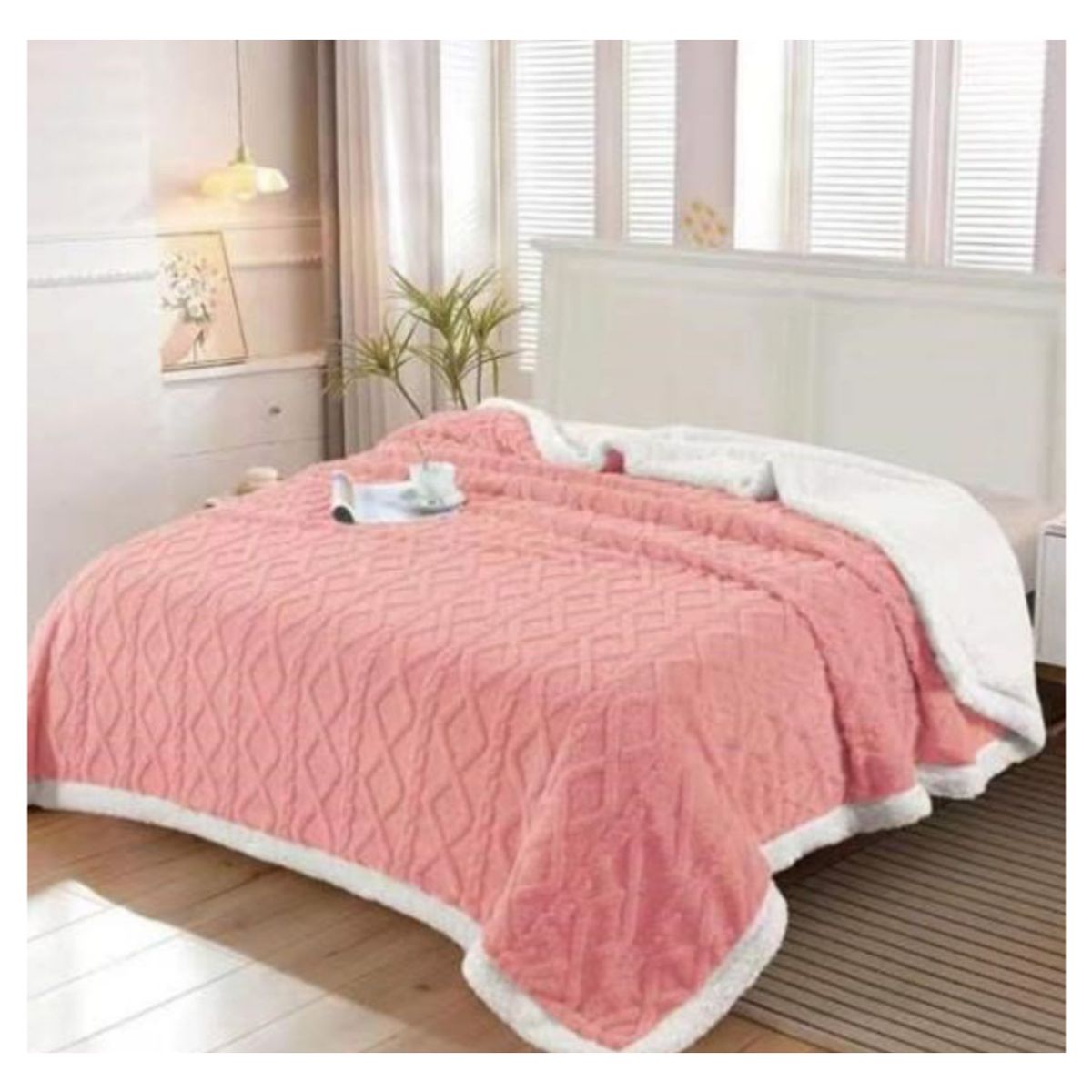 GENERICO - Frazada Polar Sherpa 2 Plazas Tejido Relieve Trenza 230x200cm