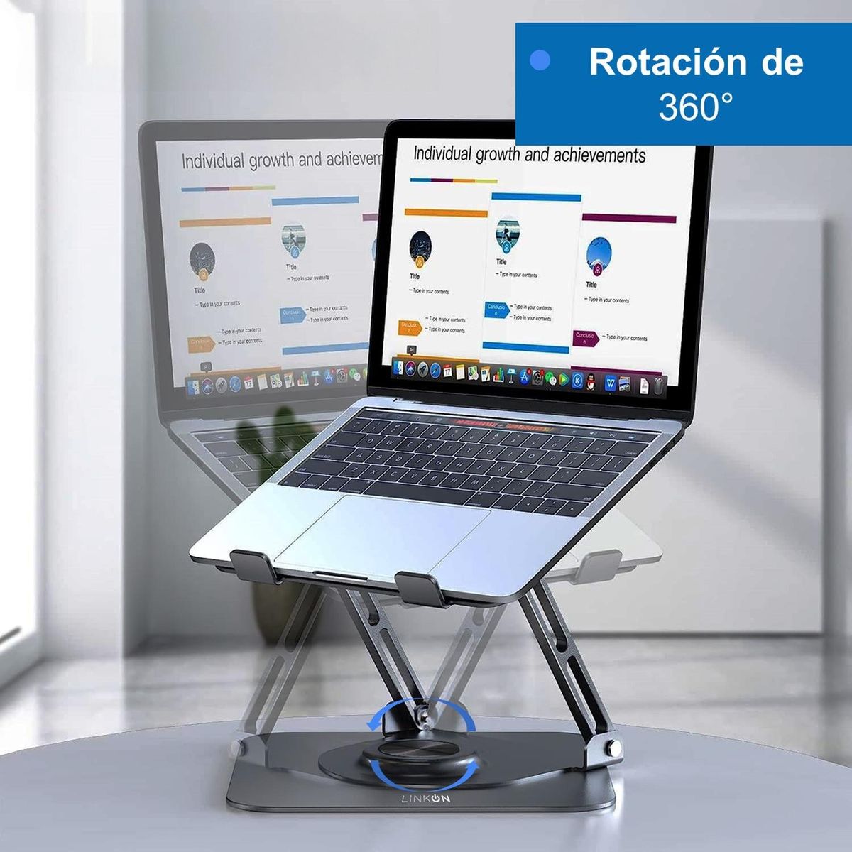 LINKON - Soporte Base Aluminio Para Notebook Macbook Giro 360 Linkon