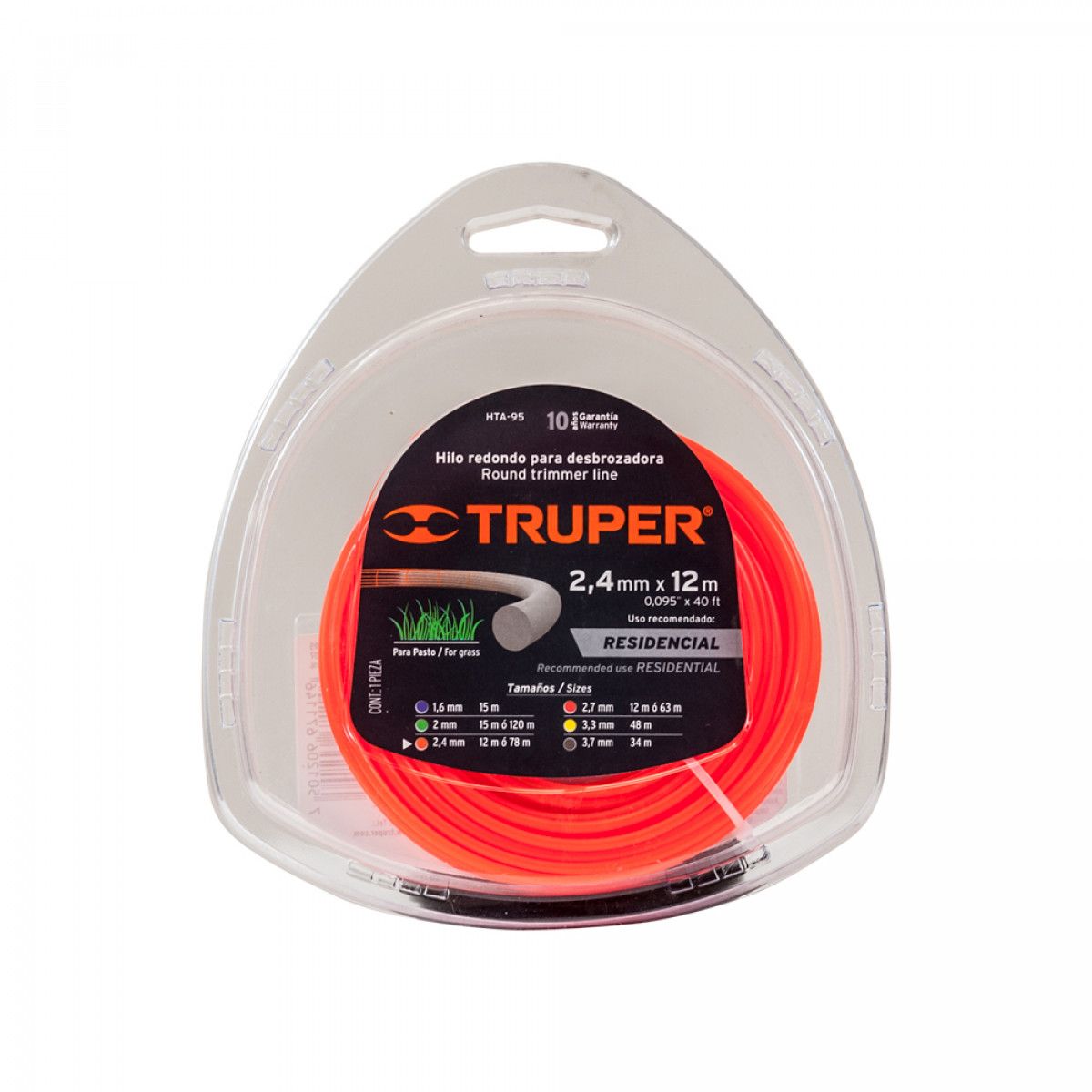 TRUPER - Piola para Orilladora 2.4mmx12mt hta-95 6 unidades Truper