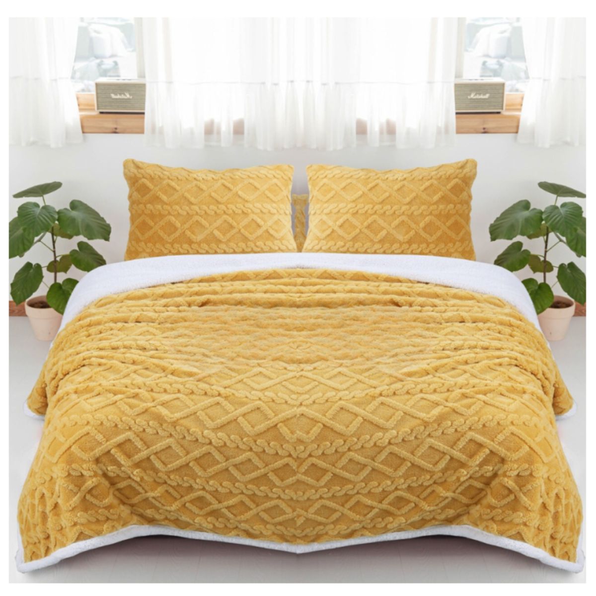 GENERICO - Frazada Manta Polar Sherpa King Relieve Trenza 230x200cm