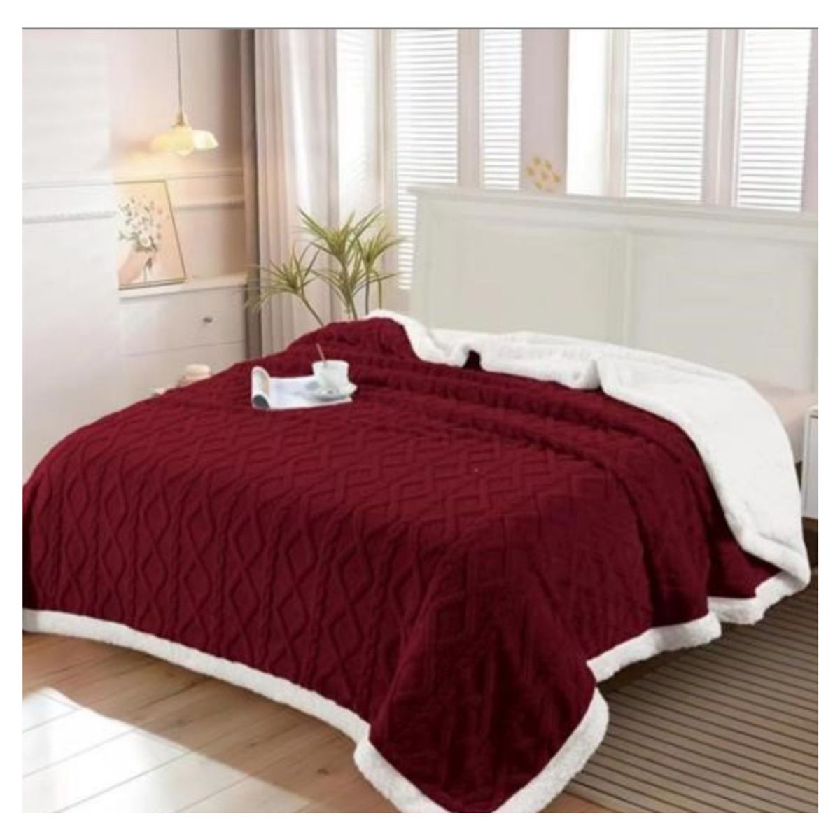 GENERICO - Frazada Manta Polar Sherpa King Relieve Trenza 230x200cm