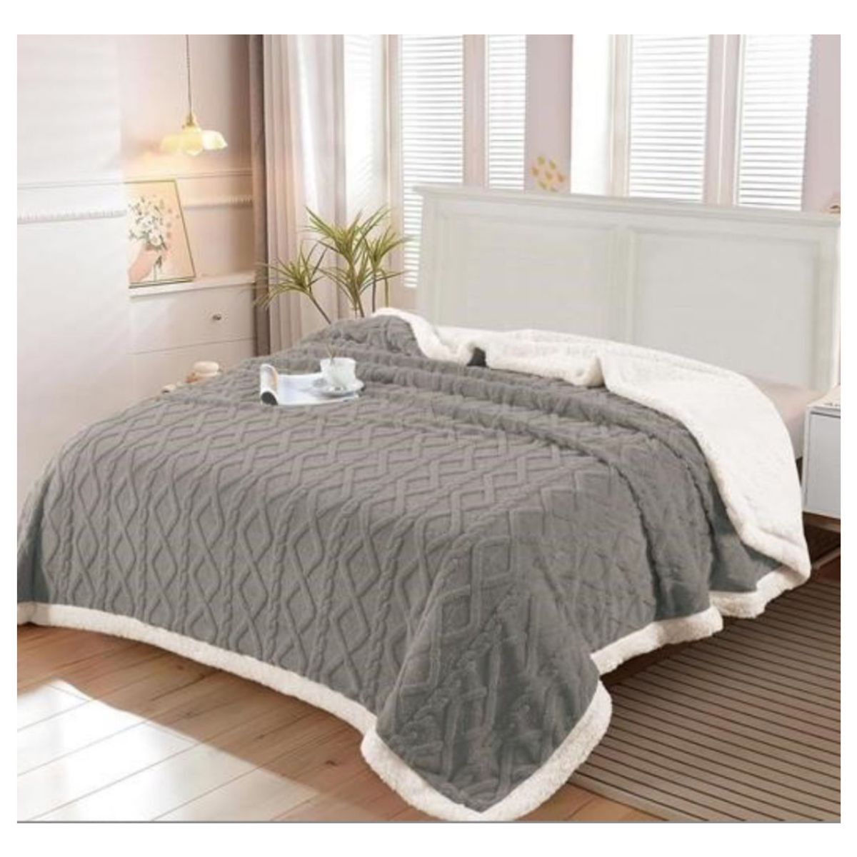 GENERICO - Frazada Manta Polar Sherpa King Relieve Trenza 230x200cm