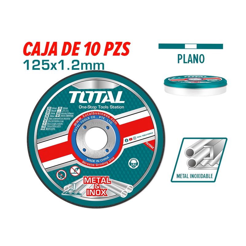 TOTAL TOOLS - Discos de Corte Metal 125mm 10 Pzs TOTAL