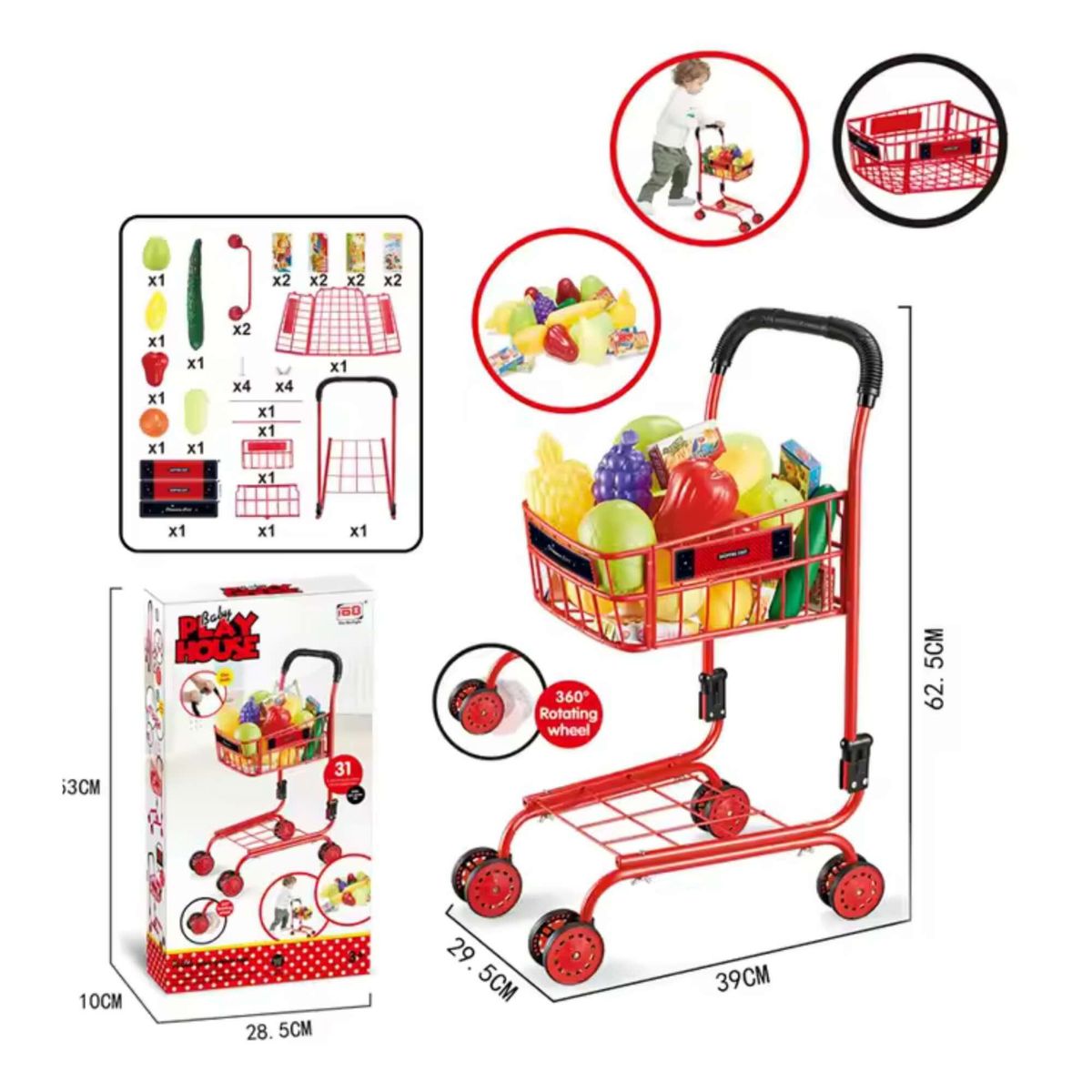 GENERICO - Carro De Supermercado Metálico 64cm Con Accesorios