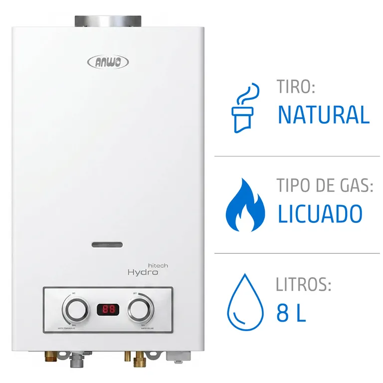 Calefont 8 Litros Gas Licuado Tiro Natural Hitech Hydro 16