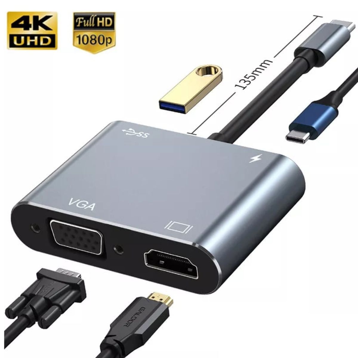 OEM - ADAPTADOR 4 EN 1 USB C HUB A VGA HDMI
