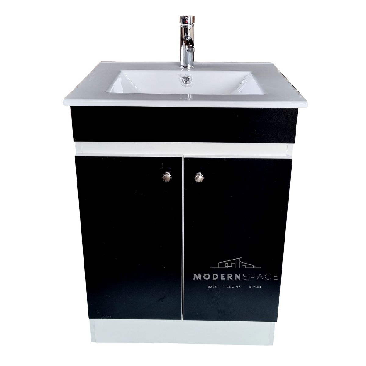 GENERICO - Vanitorio 60x47cm Negro Con Loza Y Grifería Completo