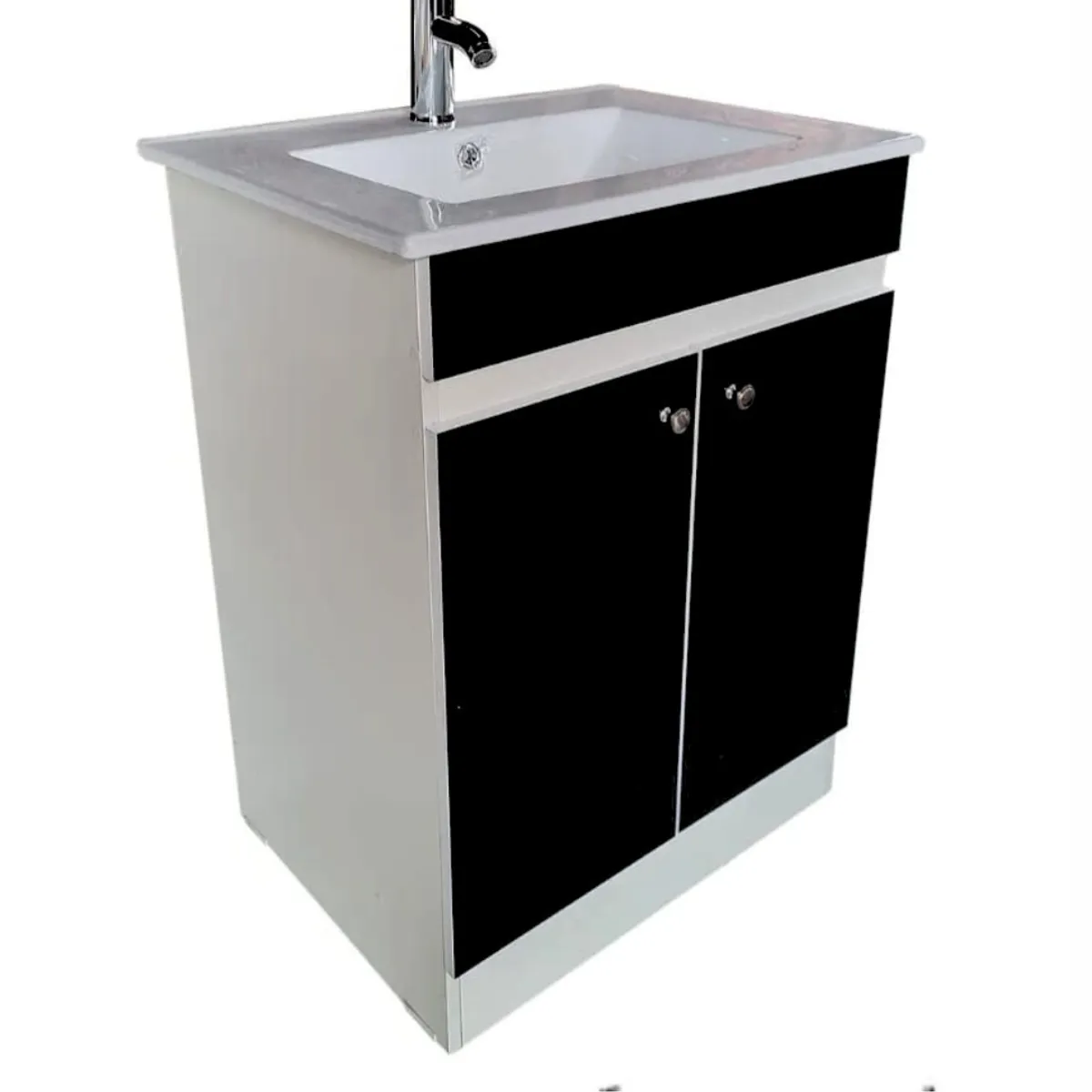 GENERICO - Vanitorio 60x47cm Negro Con Loza Y Grifería Completo