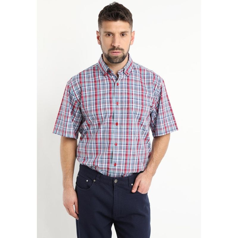 KOTTING - Camisa Fantasia Premium Manga Corta Boton Cuello Rojo KOTTING