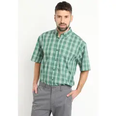 KOTTING - Camisa Fantasia Premium Manga Corta Boton Cuello Verde Oscuro