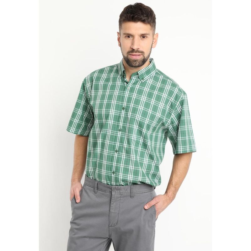 KOTTING - Camisa Fantasia Premium Manga Corta Boton Cuello Verde Oscuro KOTTING