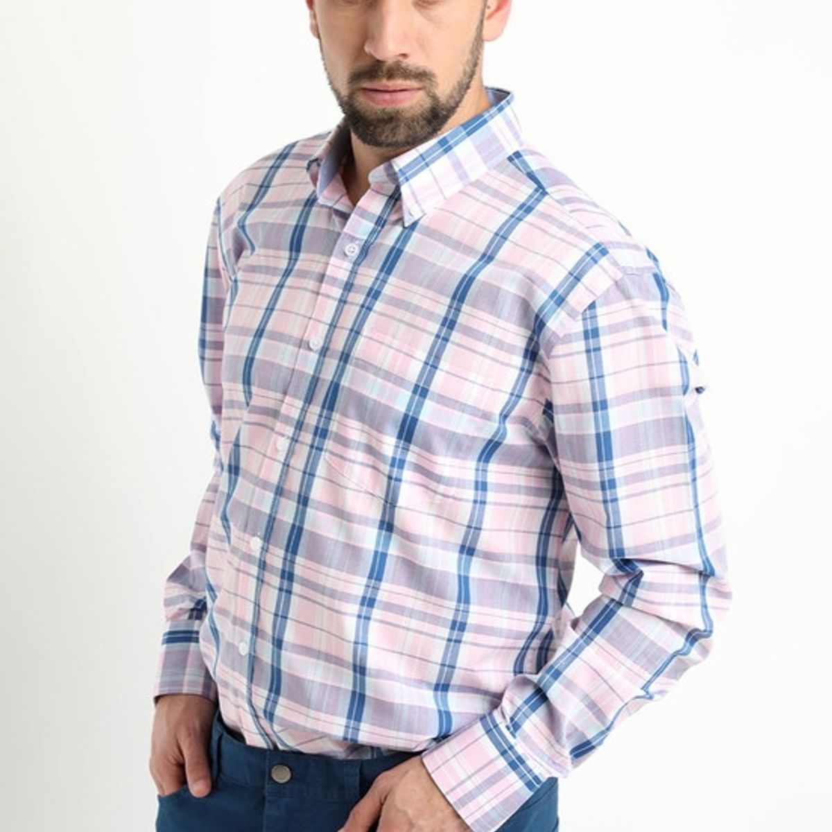 KOTTING - Camisa Fantasia Premium Manga Larga Boton Cuello Rosado KOTTING