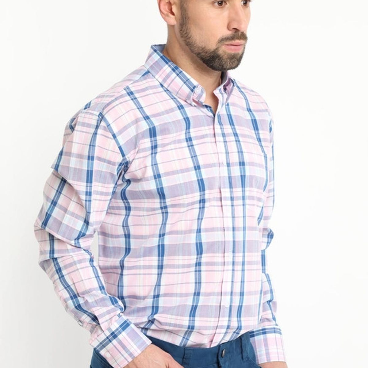 KOTTING - Camisa Fantasia Premium Manga Larga Boton Cuello Rosado KOTTING