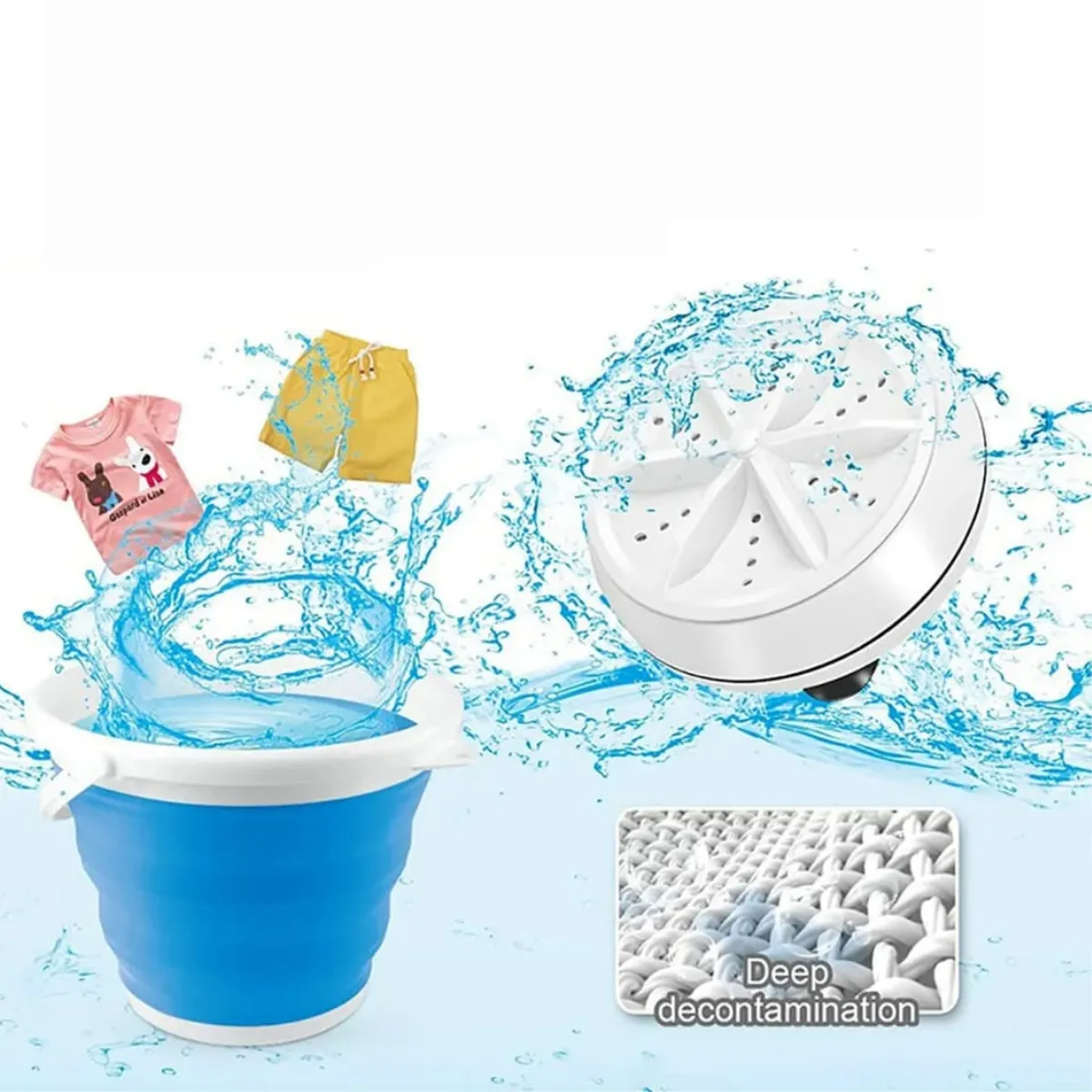 OEM - BALDE PLEGABLE LAVADORA PORTATIL USB AZUL